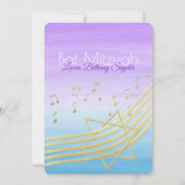 Invitation Aquarelle et or du Bat mitzvah de musique (Dos)