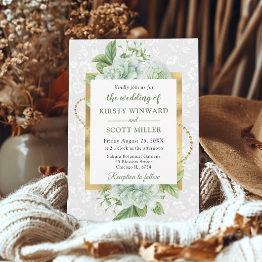 Invitation Aquarelle et Parties scintillant or Mariage Eucaly