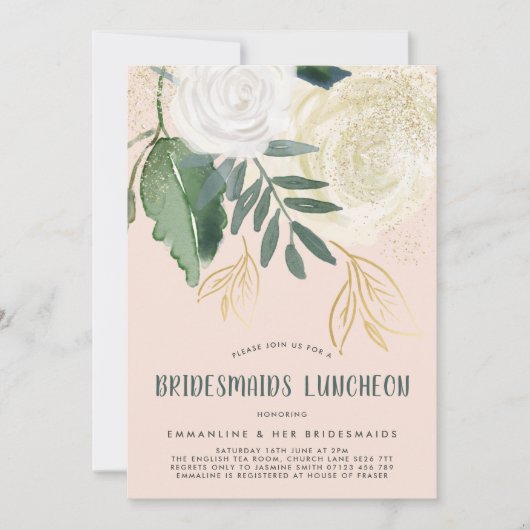 Invitation Aquarelle et Parties scintillant Roses Bridesmaitr (Devant)
