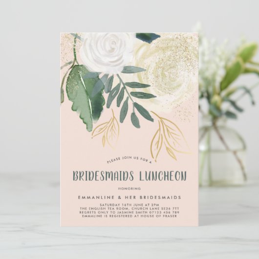 Invitation Aquarelle et Parties scintillant Roses Bridesmaitr (Debout devant)