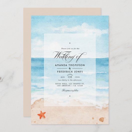 Invitation Aquarelle Été QR Code RSVP Plage Mariage (Devant / Derrière)
