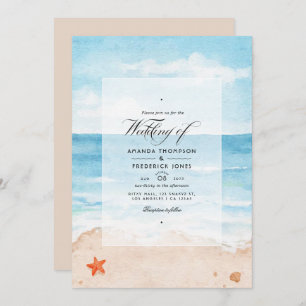 Invitation Aquarelle Été QR Code RSVP Plage Mariage