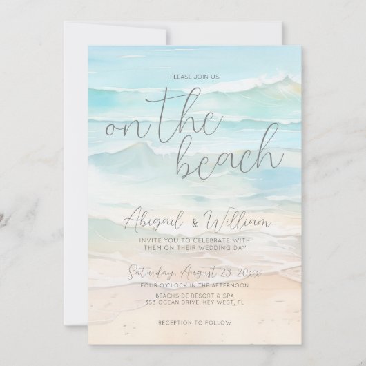 Invitation Aquarelle Été Sur La Plage Mariage (Devant)