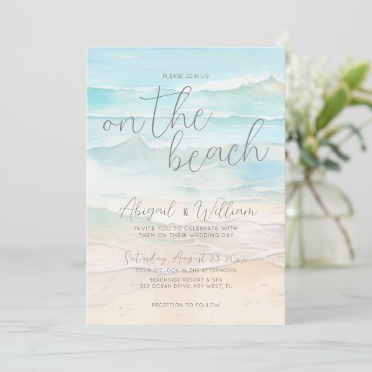 Invitation Aquarelle Été Sur La Plage Mariage (Debout devant)