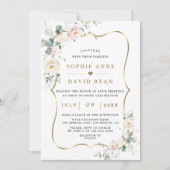 Invitation Aquarelle Ethereal Roses Feuille Mariage or (Devant)