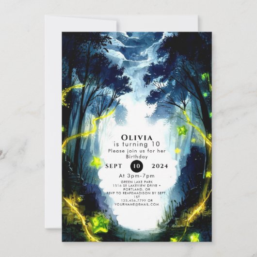 Invitation Aquarelle Étincelle Bois Anniversaire (Devant)