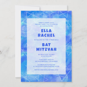 Invitation Aquarelle Étoiles Bleu barre personnalisée Bat mit