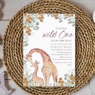 Invitation Aquarelle Eucalypt Wild One Giraffe Baby shower