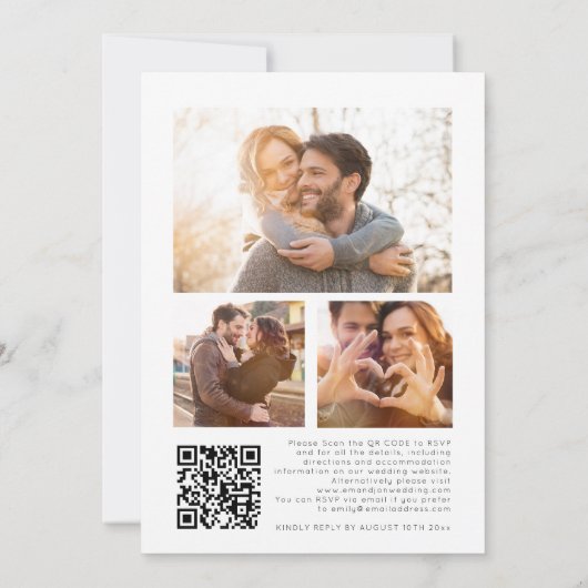 Invitation Aquarelle Eucalyptus 3 Photos QR Code Mariage (Dos)