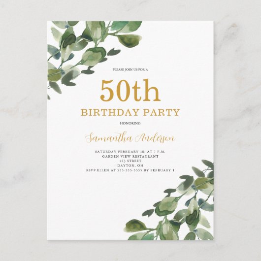 Invitation aquarelle eucalyptus 50e anniversaire (Devant)