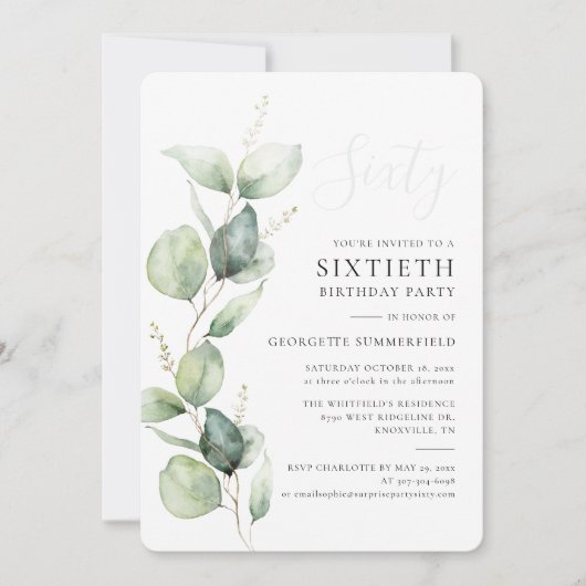 Invitation Aquarelle Eucalyptus 60e anniversaire (Devant)