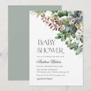 Invitation Aquarelle Eucalyptus Baby shower botanique