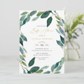 Invitation Aquarelle Eucalyptus Baby shower de couronne (Debout devant)