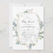 Invitation Aquarelle Eucalyptus Baby shower géométrique (Devant)