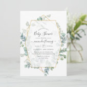 Invitation Aquarelle Eucalyptus Baby shower géométrique (Debout devant)