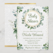Invitation Aquarelle Eucalyptus Baby shower vert (Devant / Derrière)