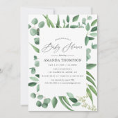 Invitation Aquarelle Eucalyptus Baby shower vert (Devant)