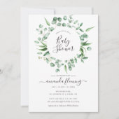 Invitation Aquarelle Eucalyptus Baby shower vert (Devant)