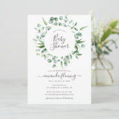 Invitation Aquarelle Eucalyptus Baby shower vert (Debout devant)
