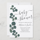 Invitation Aquarelle Eucalyptus Baby shower vert Kraft (Devant)