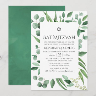Invitation Aquarelle Eucalyptus Bat mitzvah de verdure