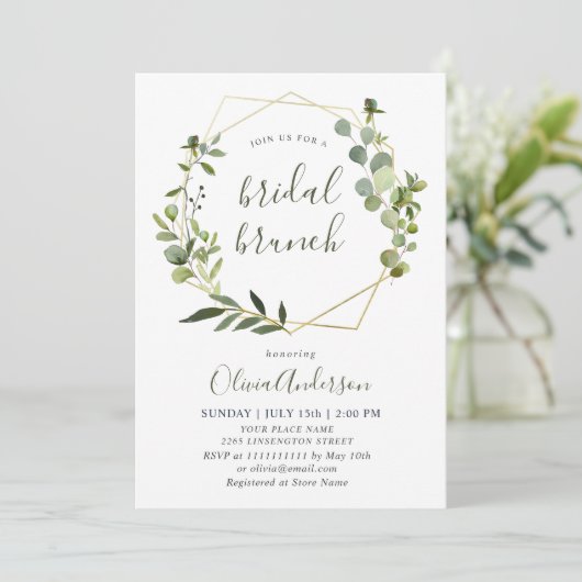 Invitation Aquarelle Eucalyptus BRUNCH VERT (Debout devant)