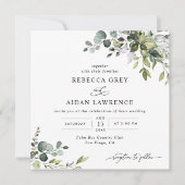 Invitation Aquarelle Eucalyptus Carré Mariage vert (Devant)