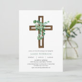 Invitation Aquarelle Eucalyptus Croix moderne Christine (Debout devant)