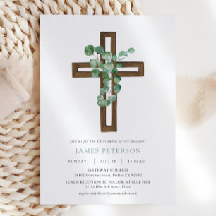 Invitation Aquarelle Eucalyptus Croix moderne Christine