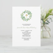 Invitation Aquarelle Eucalyptus et Gold Cross Baptism (Debout devant)