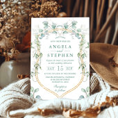 Invitation Aquarelle Eucalyptus et Mariage de trame or