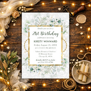 Invitation Aquarelle Eucalyptus et Verdure Anniversaire