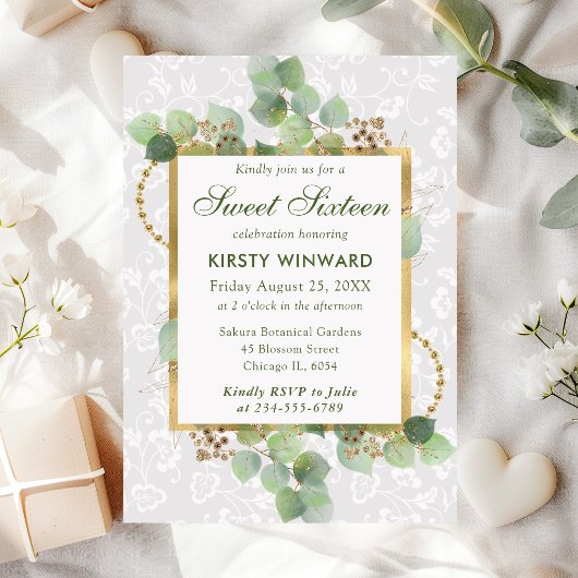Invitation Aquarelle Eucalyptus et Verdure Douze Ans