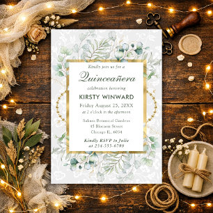 Invitation Aquarelle Eucalyptus et Verdure Quinceanera