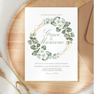 Invitation Aquarelle Eucalyptus Faux Gold Wreath Mariage