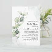 Invitation Aquarelle Eucalyptus Fête des mariées verte (Debout devant)