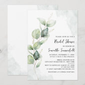 Invitation Aquarelle Eucalyptus Fête des mariées verte (Devant / Derrière)