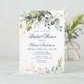 Invitation Aquarelle Eucalyptus Fête des mariées verte (Debout devant)