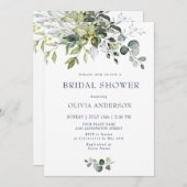 Invitation Aquarelle Eucalyptus Fête des mariées verte (Devant / Derrière)