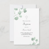 Invitation aquarelle eucalyptus feuille Baptême (Devant)