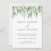Invitation Aquarelle Eucalyptus Feuille Mariage de verdure or (Devant)