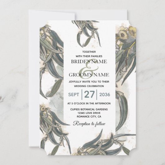 Invitation Aquarelle Eucalyptus Feuille Mariage vert (Devant)