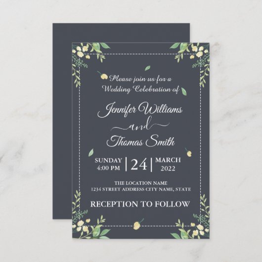 Invitation Aquarelle Eucalyptus Feuille Mariage vert (Devant / Derrière)