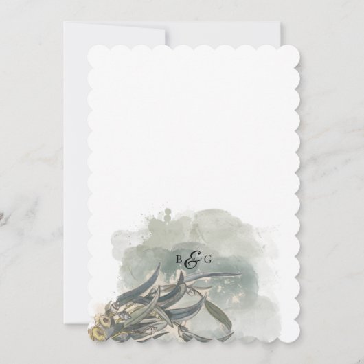 Invitation Aquarelle Eucalyptus Feuille Mariage vert (Dos)