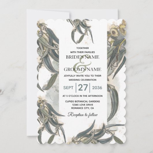 Invitation Aquarelle Eucalyptus Feuille Mariage vert (Devant)