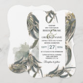 Invitation Aquarelle Eucalyptus Feuille Mariage vert (Devant / Derrière)