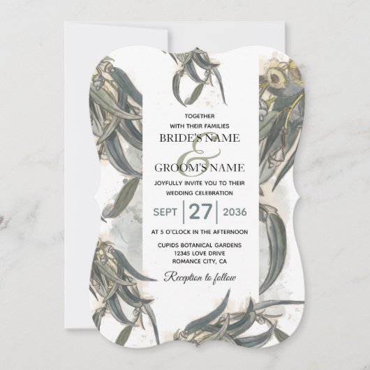 Invitation Aquarelle Eucalyptus Feuille Mariage vert (Devant)