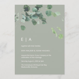Invitation Aquarelle eucalyptus feuille moderne mariage vert 