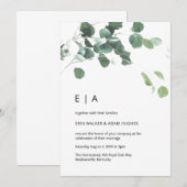 Invitation Aquarelle eucalyptus feuille police moderne mariag (Devant / Derrière)