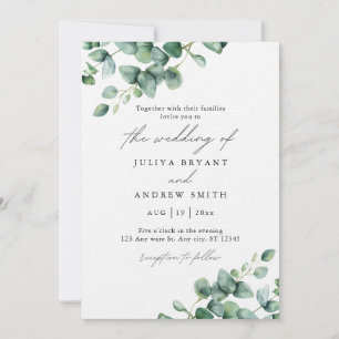 Invitation Aquarelle Eucalyptus feuille script mariage